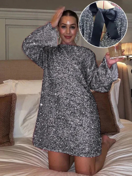 Robe à Paillettes Elsa en Tissu Polyester de Luxe Élégante - Aurelles