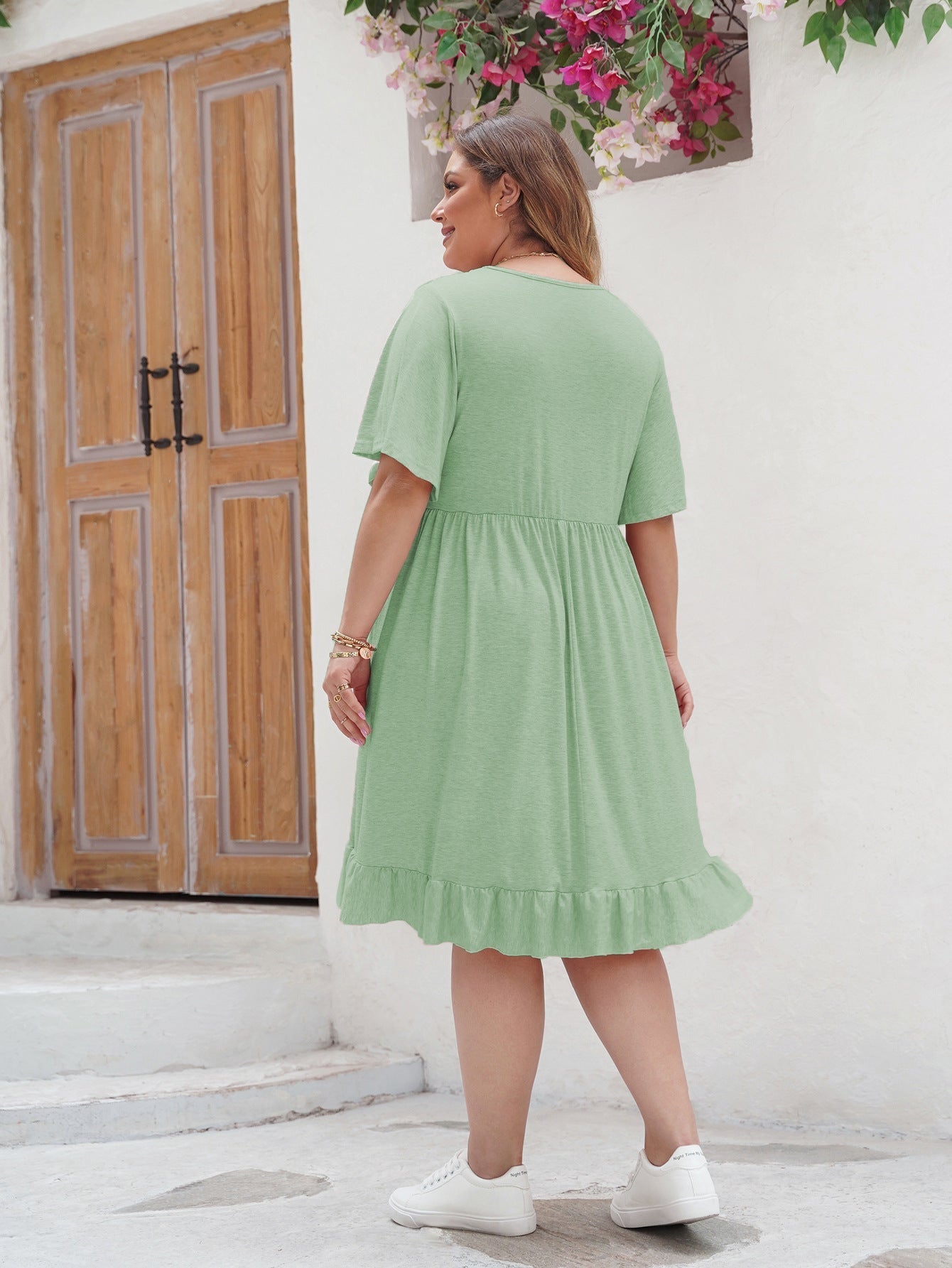 Robe A-Line Femme - Broderie en Dentelle - Manches Courtes Volantes - Tenue Décontractée - Aurelles