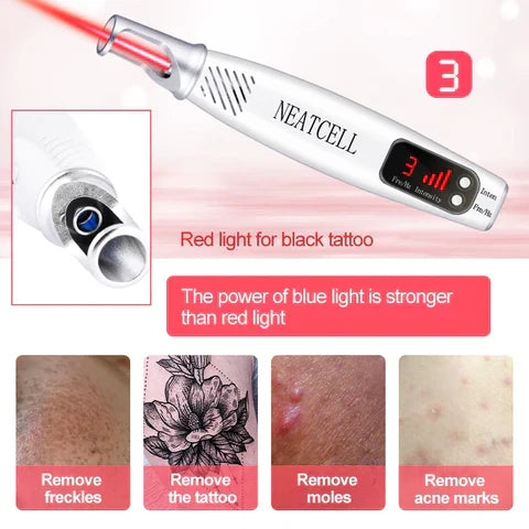 Dual Mode Blue and Red Picosecond Light Pen, Adjustable Intensity for Fading Spots, Freckles and Tattoo Ink