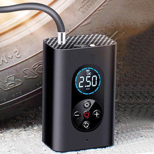 Compresseur d'Air Portable Sans Fil pour Voiture Moto Vélo avec Écran Numérique et Lampe LED Intégrée