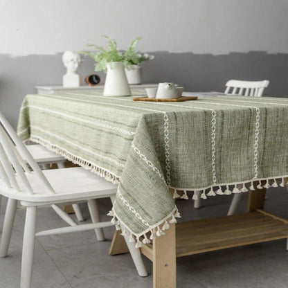 Nappe Rectangulaire en Coton et Lin à Rayures Brodées Style Rustique pour Table de Salle à Manger