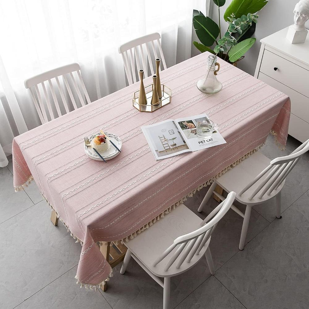 Nappe Rectangulaire en Coton et Lin à Rayures Brodées Style Rustique pour Table de Salle à Manger