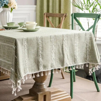 Nappe Rectangulaire en Coton et Lin à Rayures Brodées Style Rustique pour Table de Salle à Manger
