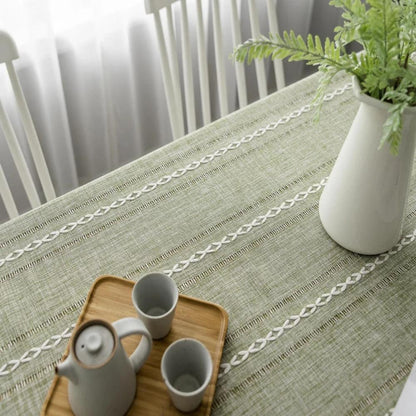 Nappe Rectangulaire en Coton et Lin à Rayures Brodées Style Rustique pour Table de Salle à Manger