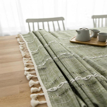 Nappe Rectangulaire en Coton et Lin à Rayures Brodées Style Rustique pour Table de Salle à Manger