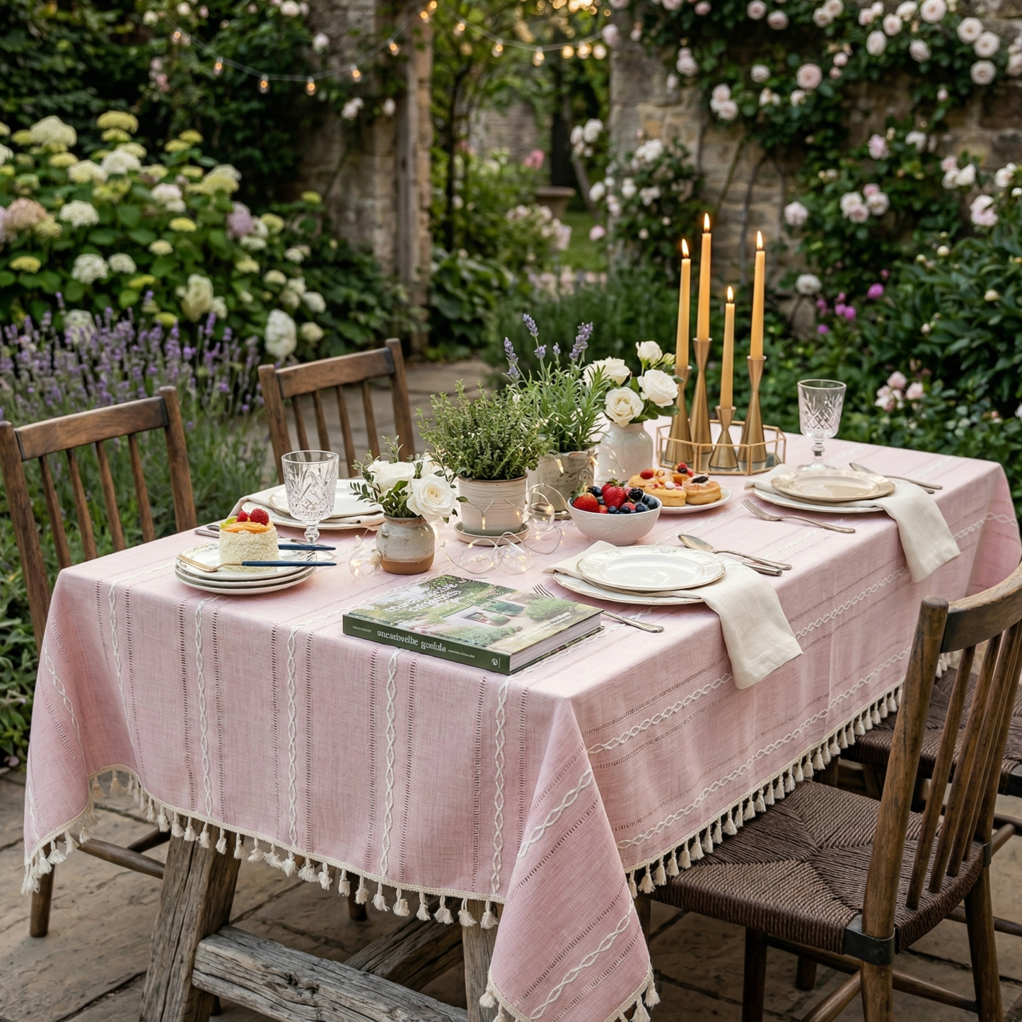 Nappe Rectangulaire en Coton et Lin à Rayures Brodées Style Rustique pour Table de Salle à Manger