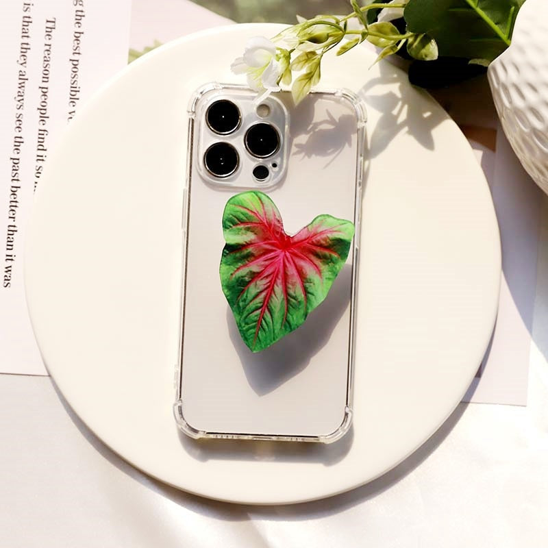 Support Poignée pour Téléphone en Forme de Feuille de Caladium Adhésif Réutilisable pour Tenue et Visionnage