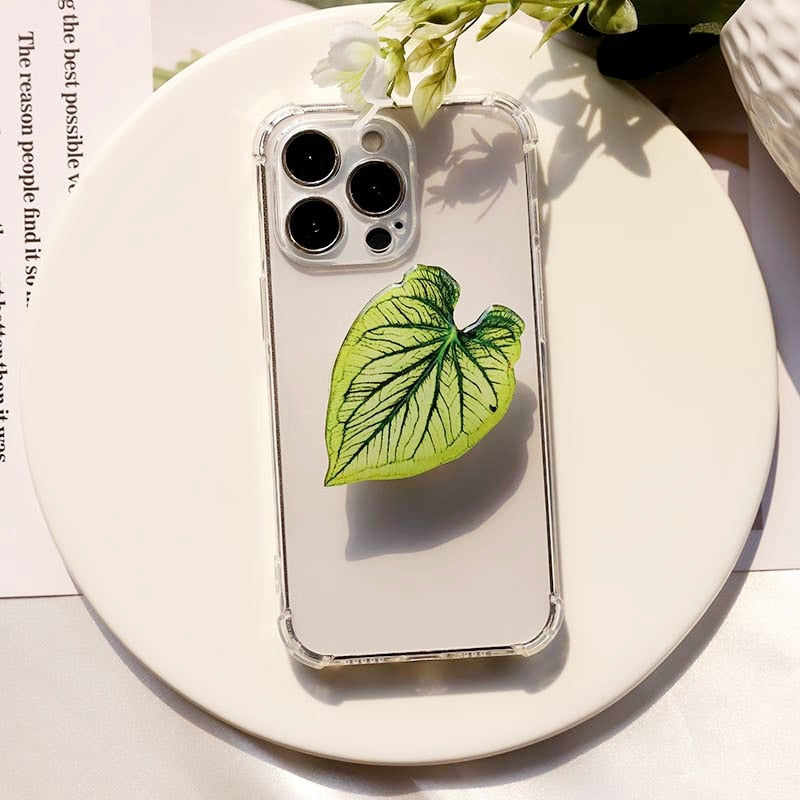Support Poignée pour Téléphone en Forme de Feuille de Caladium Adhésif Réutilisable pour Tenue et Visionnage