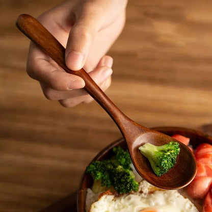 Set of 4 Polished Natural Wooden Long Handle Spoons for Kitchen Jam Jars Serving and Display