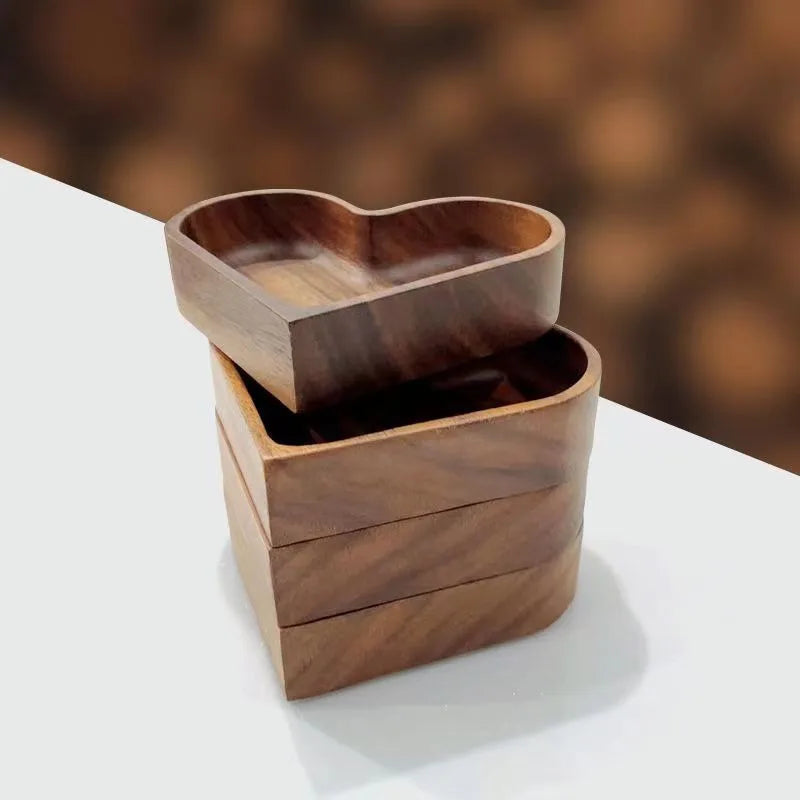 Coupelle Décorative en Bois Massif en Forme de Cœur Sculpté pour Bijoux et Petits Objets Vide-Poche