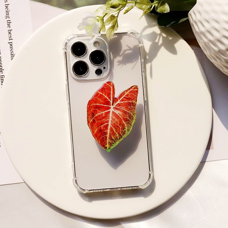 Support Poignée pour Téléphone en Forme de Feuille de Caladium Adhésif Réutilisable pour Tenue et Visionnage