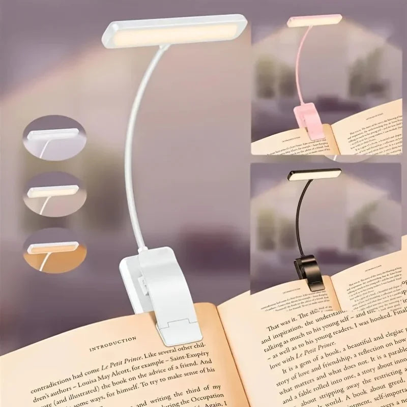 Liseuse à Clip Rechargeable USB avec Bras Col de Cygne 3 Températures de Lumière et Intensité Réglable