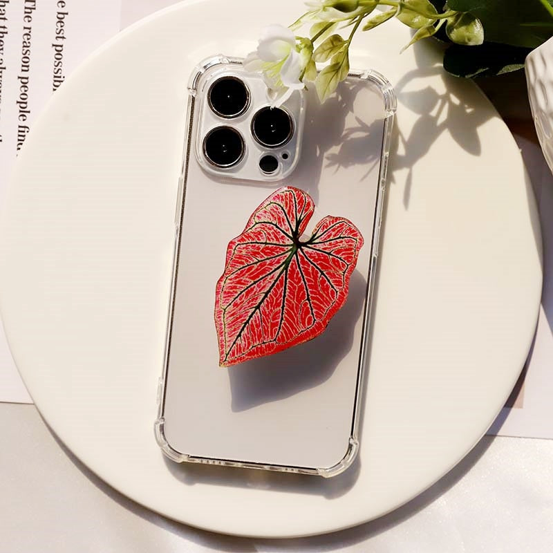 Support Poignée pour Téléphone en Forme de Feuille de Caladium Adhésif Réutilisable pour Tenue et Visionnage