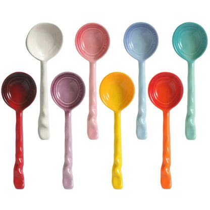 Set de Cuillères en Céramique Émaillée Multicolores avec Manche Ondulé pour Café Dessert et Confiture