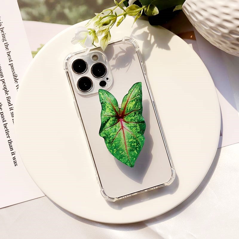 Support Poignée pour Téléphone en Forme de Feuille de Caladium Adhésif Réutilisable pour Tenue et Visionnage