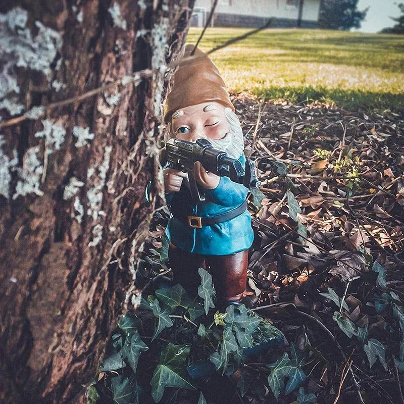 Figurine Décorative Nain de Jardin Tenue Camouflage Militaire en Résine Résistante aux Intempéries pour Extérieur