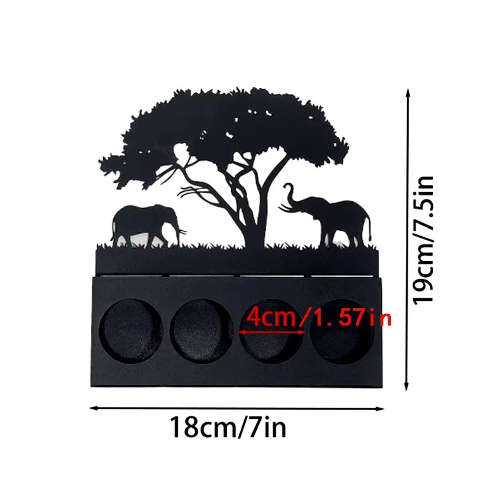 Photophore Décoratif en Métal Noir Découpé Motif Savane Africaine avec Effet Ombrage Chinois pour Bougie