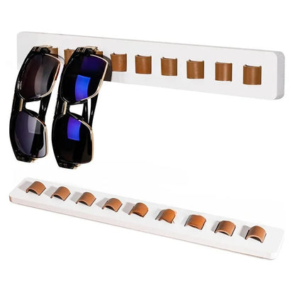 Présentoir Mural pour Lunettes en Bois avec 9 Supports en Cuir pour Lunettes de Soleil et Vue Rangement Décoratif