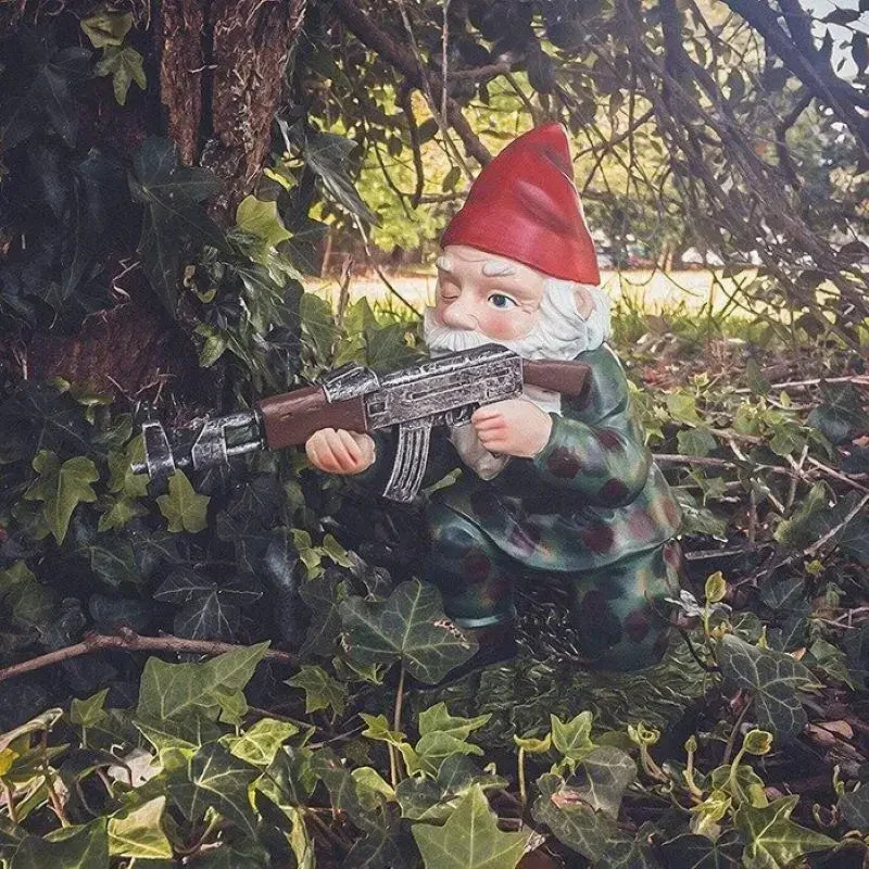 Figurine Décorative Nain de Jardin Tenue Camouflage Militaire en Résine Résistante aux Intempéries pour Extérieur