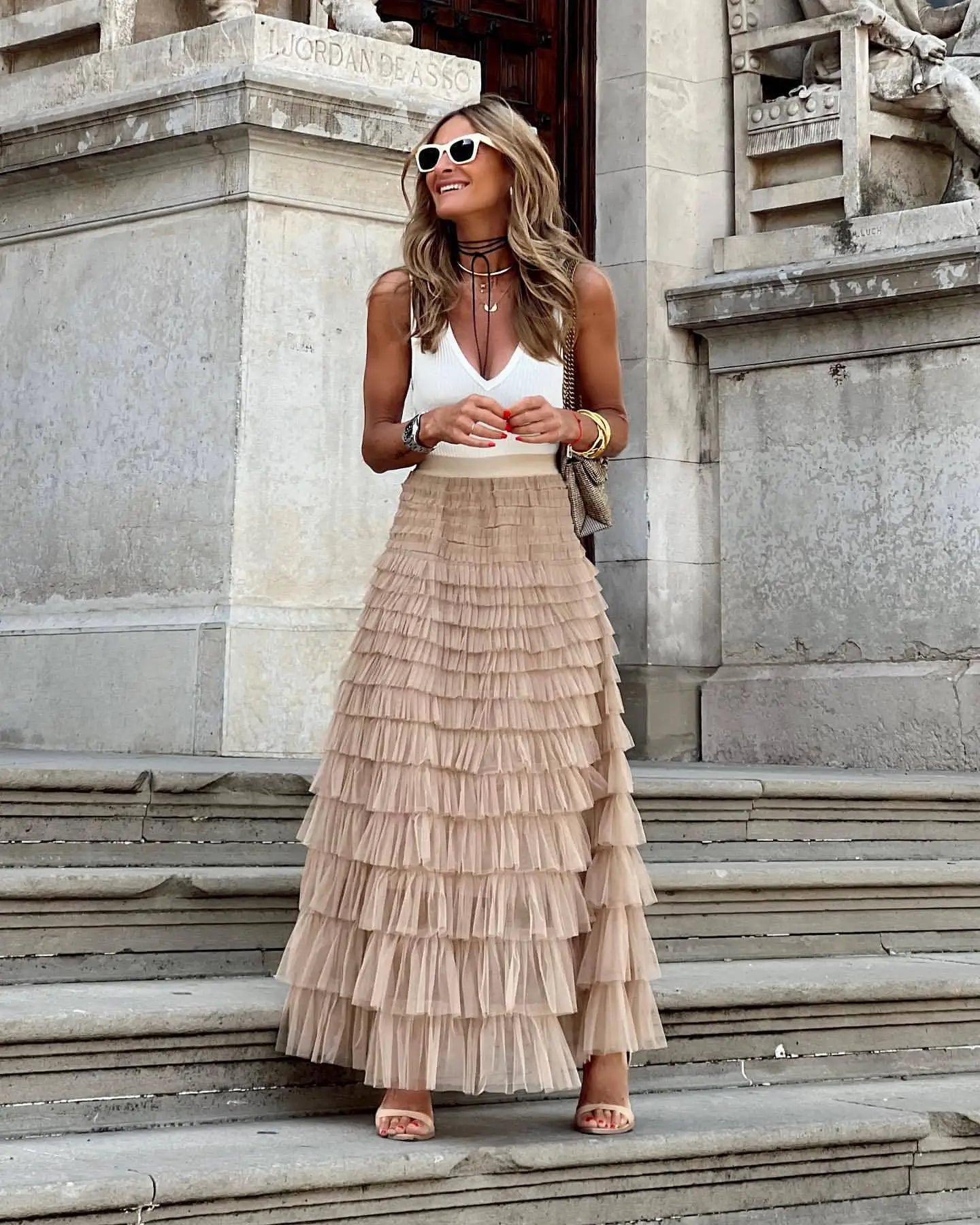Jupe Midi A-Line en Tulle pour Femmes Élégante en Tulle Superposé - Aurelles