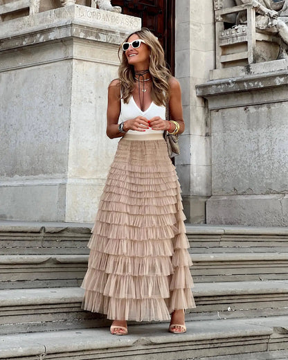 Jupe Midi A-Line en Tulle pour Femmes Élégante en Tulle Superposé - Aurelles