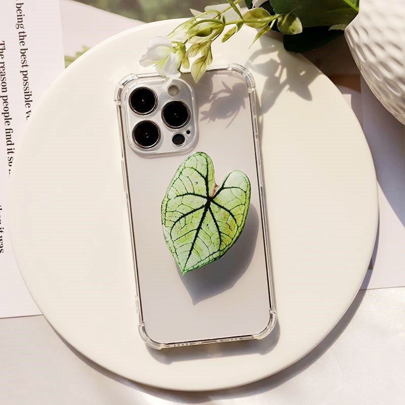 Support Poignée pour Téléphone en Forme de Feuille de Caladium Adhésif Réutilisable pour Tenue et Visionnage