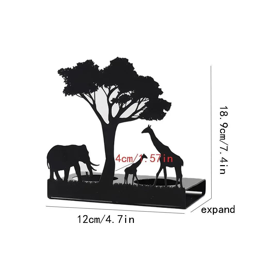 Photophore Décoratif en Métal Noir Découpé Motif Savane Africaine avec Effet Ombrage Chinois pour Bougie
