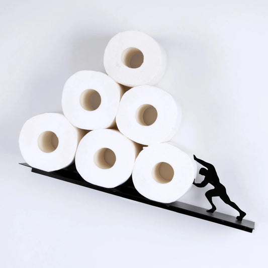 Étagère Décorative Salle de Bain Thème Sisyphe en Métal Noir pour Rangement de Rouleaux Papier Toilette Style Original
