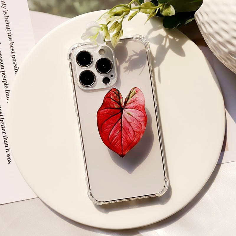Support Poignée pour Téléphone en Forme de Feuille de Caladium Adhésif Réutilisable pour Tenue et Visionnage