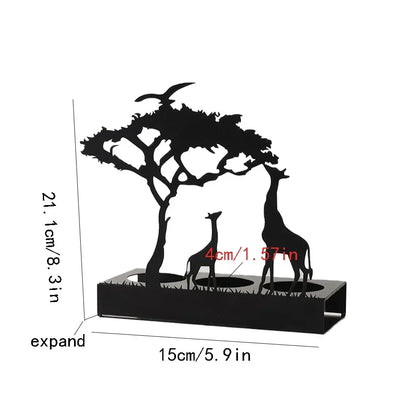 Photophore Décoratif en Métal Noir Découpé Motif Savane Africaine avec Effet Ombrage Chinois pour Bougie