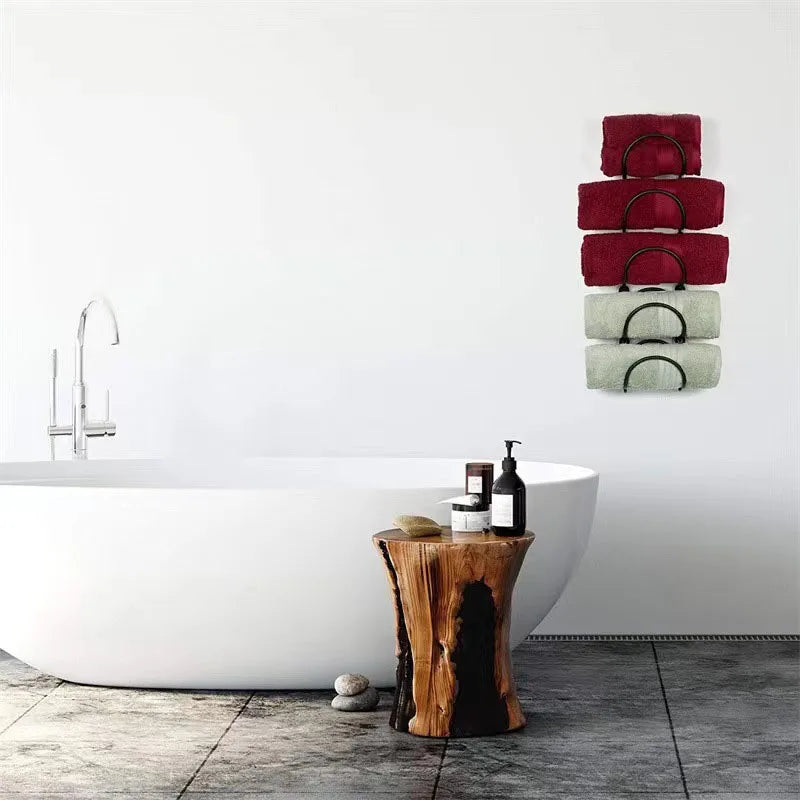 Porte-Serviettes Mural en Fer Forgé Noir à Boucles Ondulées Style Spa Vintage pour Salle de Bain