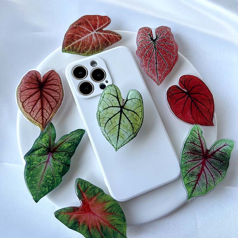 Support Poignée pour Téléphone en Forme de Feuille de Caladium Adhésif Réutilisable pour Tenue et Visionnage