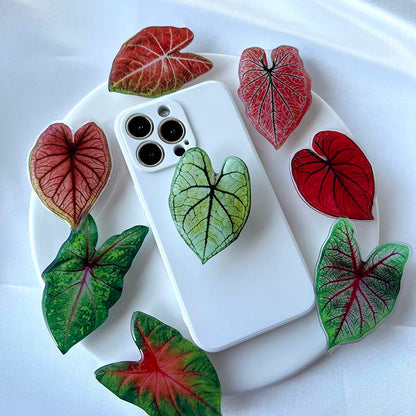 Support Poignée pour Téléphone en Forme de Feuille de Caladium Adhésif Réutilisable pour Tenue et Visionnage