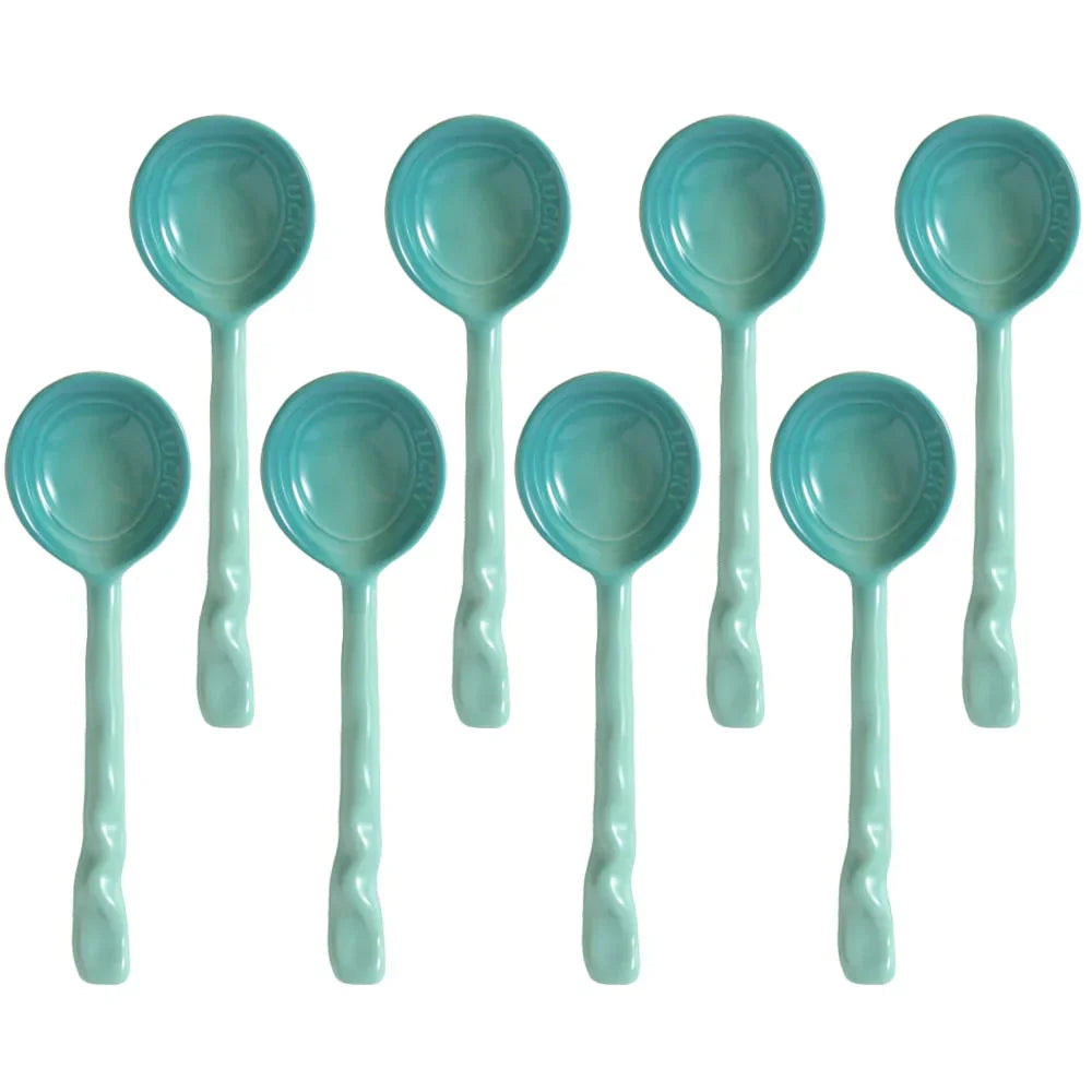 Set de Cuillères en Céramique Émaillée Multicolores avec Manche Ondulé pour Café Dessert et Confiture