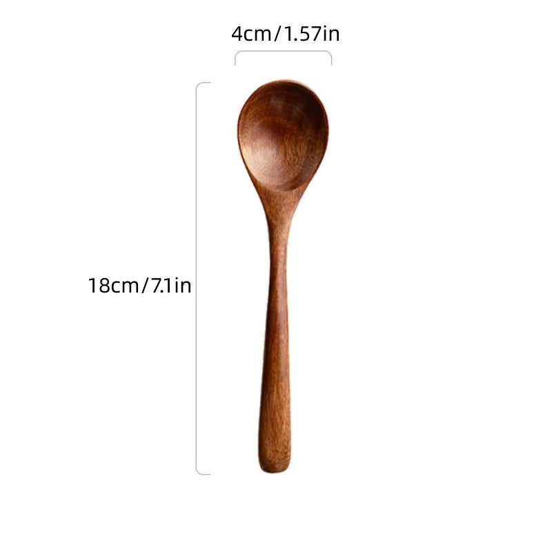 Set of 4 Polished Natural Wooden Long Handle Spoons for Kitchen Jam Jars Serving and Display