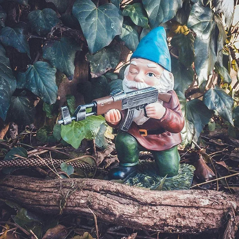 Figurine Décorative Nain de Jardin Tenue Camouflage Militaire en Résine Résistante aux Intempéries pour Extérieur