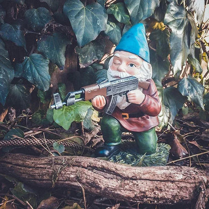 Figurine Décorative Nain de Jardin Tenue Camouflage Militaire en Résine Résistante aux Intempéries pour Extérieur