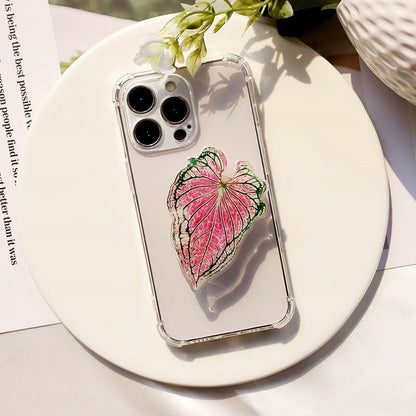 Support Poignée pour Téléphone en Forme de Feuille de Caladium Adhésif Réutilisable pour Tenue et Visionnage