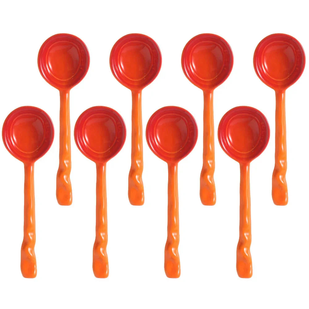 Set de Cuillères en Céramique Émaillée Multicolores avec Manche Ondulé pour Café Dessert et Confiture