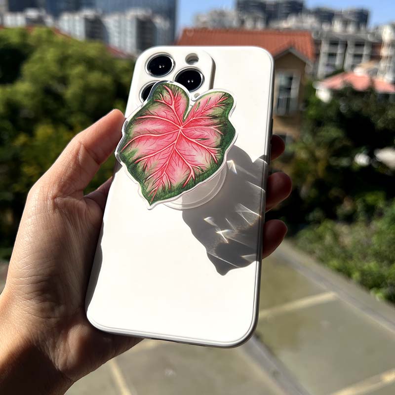 Support Poignée pour Téléphone en Forme de Feuille de Caladium Adhésif Réutilisable pour Tenue et Visionnage