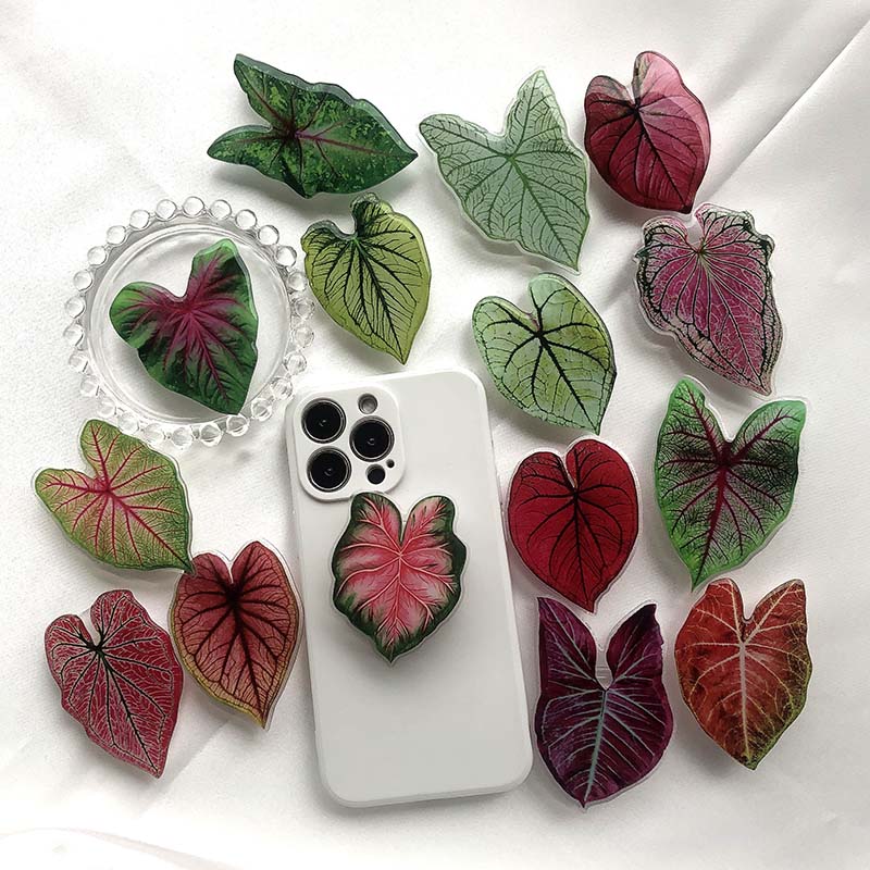Support Poignée pour Téléphone en Forme de Feuille de Caladium Adhésif Réutilisable pour Tenue et Visionnage