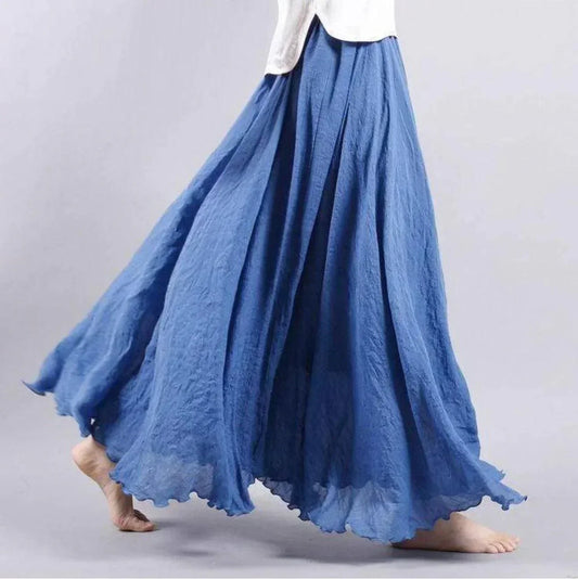 Women's Lightweight Pleated Maxi Skirt in Bohemian Chic Style