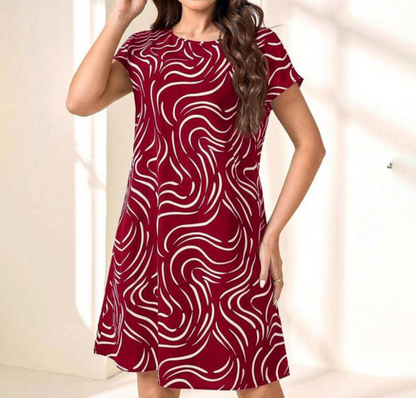 Robe A-Ligne Femme - Col Rond - Manches Courtes - Imprimé Abstrait - Léger - Aurelles