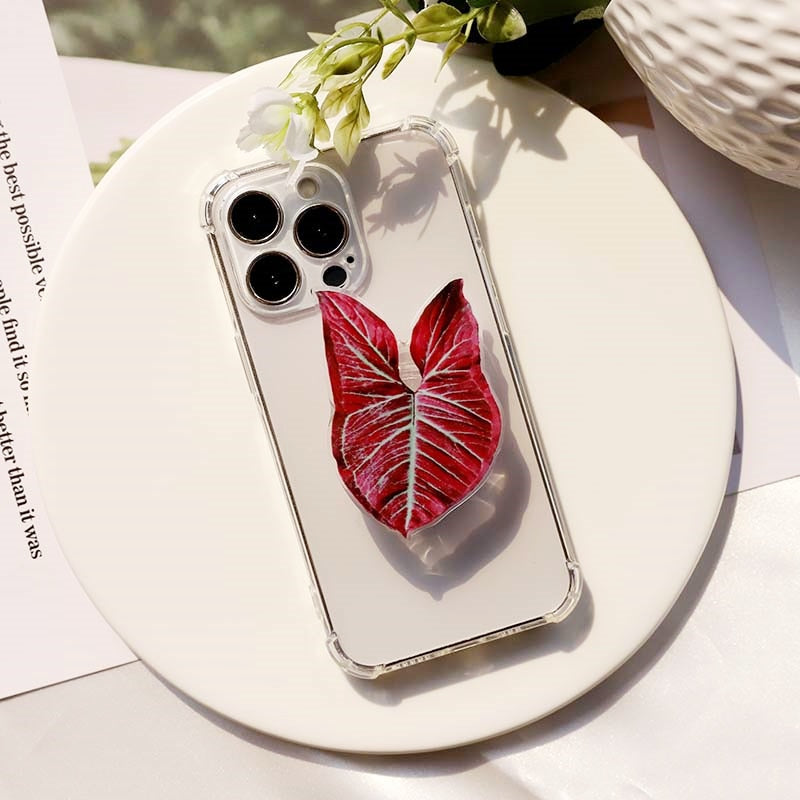 Support Poignée pour Téléphone en Forme de Feuille de Caladium Adhésif Réutilisable pour Tenue et Visionnage