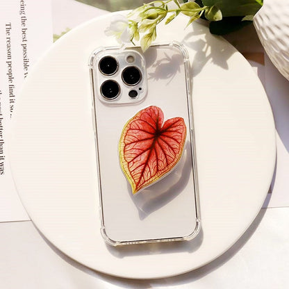 Support Poignée pour Téléphone en Forme de Feuille de Caladium Adhésif Réutilisable pour Tenue et Visionnage