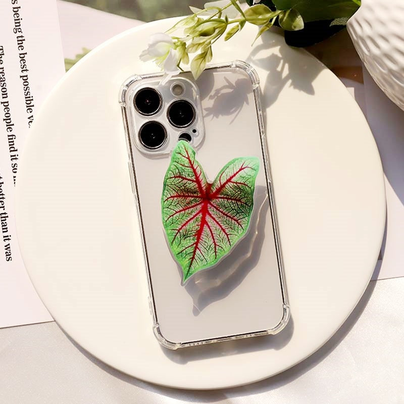 Support Poignée pour Téléphone en Forme de Feuille de Caladium Adhésif Réutilisable pour Tenue et Visionnage