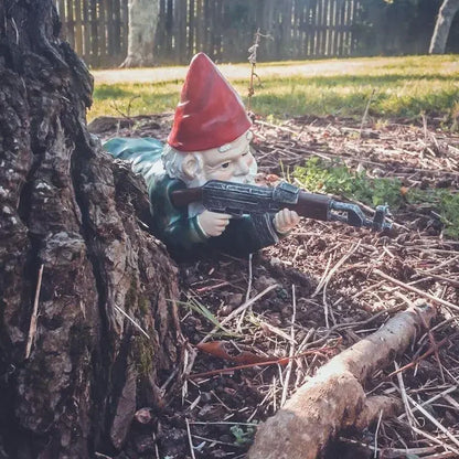 Figurine Décorative Nain de Jardin Tenue Camouflage Militaire en Résine Résistante aux Intempéries pour Extérieur