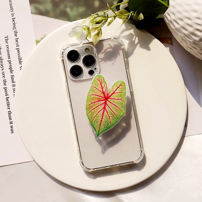 Support Poignée pour Téléphone en Forme de Feuille de Caladium Adhésif Réutilisable pour Tenue et Visionnage