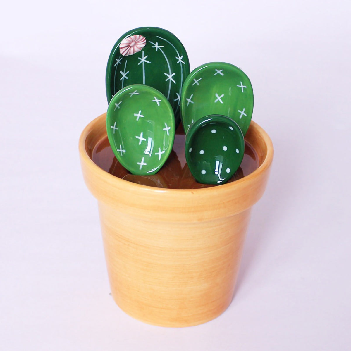 Set d'Ustensiles de Mesure en Céramique Forme Cactus avec Pot de Rangement Peint à la Main pour Cuisine et Pâtisserie