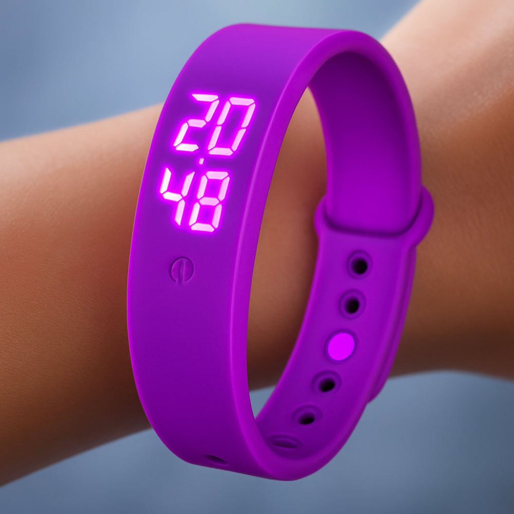 Bracelet Connecté Fitness en Silicone Étanche avec Affichage LED Notifications par Vibration pour Sport et Quotidien